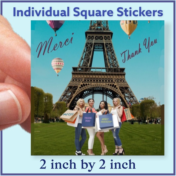 200 (2x2 Inch) Square Stickers, Eiffel Tower, High Gloss, Thank You PRICE FIRM - Picture 2 of 3